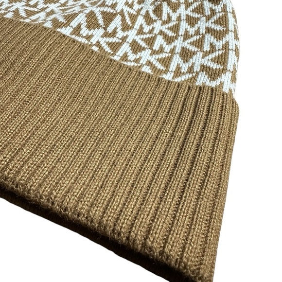 Michael Kors Tan and White Logo Beanie Hat - Picture 3 of 6
